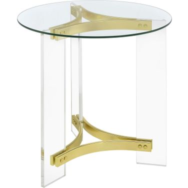 Janessa Round Glass Top End Table With Acrylic Legs Clear and Matte Brass