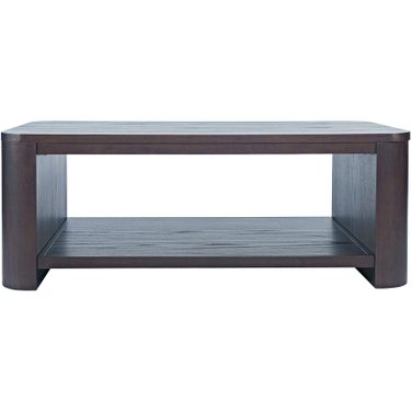 Janzen 50 Inch Rolling Coffee Table with Open Storage Shelf In Brown and Espresso
