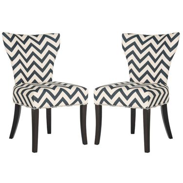 Jappic 20 Inch Ring Side Chair with Silver Nail Heads in White and Navy Set of 2
