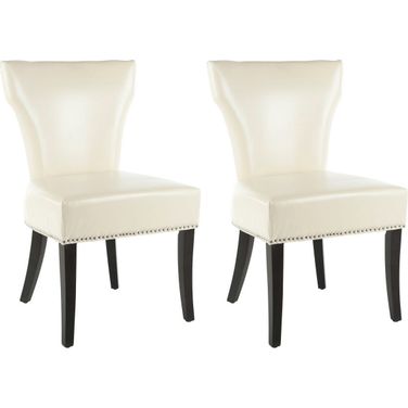 Jappic Flat Cream and Espresso 22 Inch Side Chairs with Silver Nailhead Detail Set of 2