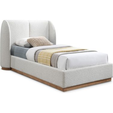 Jardin Boucle Fabric Twin Bed In Cream