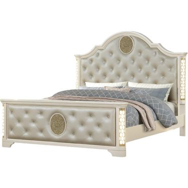 Jasmine Led King Bed Made With Wood In Beige