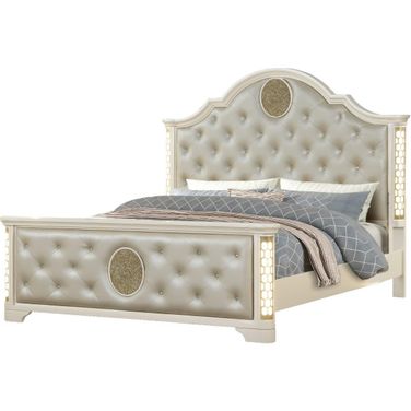 Jasmine Led Queen Bed Made With Wood In Beige