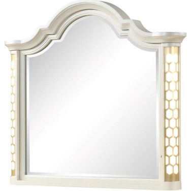 Jasmine Mirror With Led Light Made With Wood In Beige