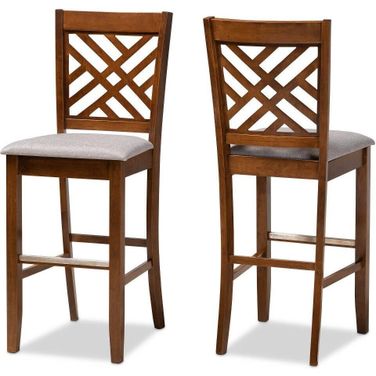 Jason Modern and Contemporary Grey Fabric Upholstered and Walnut Brown Finished Wood 2-Piece Bar Stool Set