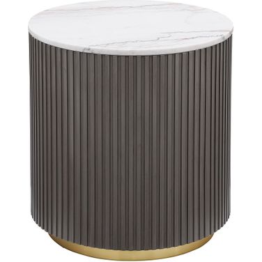 Jason Round Marble Top Side End Table In Charcoal and White