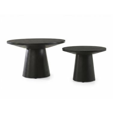 Jasper 2-Piece Round Coffee and End Table Set with Pedestal Base In Ebony Black