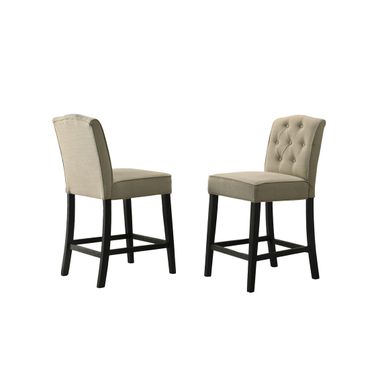 Jasper Counter Height Chairs with Black Finish Legs Set of 2 In Beige Fabric