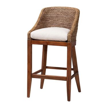 Jasper Handwoven Seagrass Bar Stool with Wingback Design In Brown