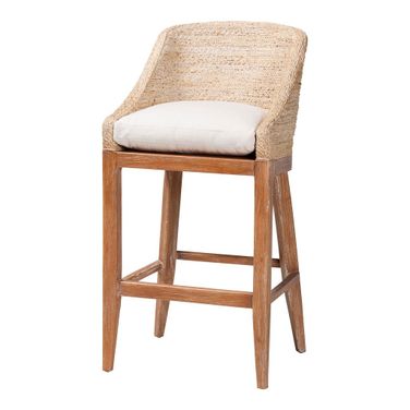 Jasper Handwoven Seagrass Bar Stool with Wingback Design In White Wash