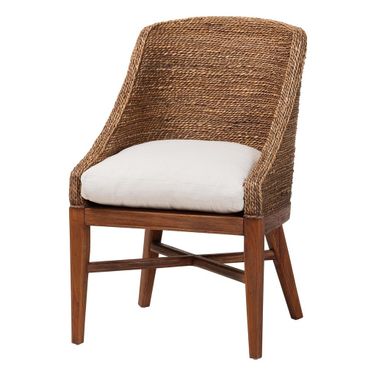 Jasper Handwoven Seagrass Dining Chair with Wingback Design In Brown