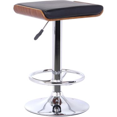 Java Barstool In Chrome Finish with Walnut Wood and Black Faux Leather