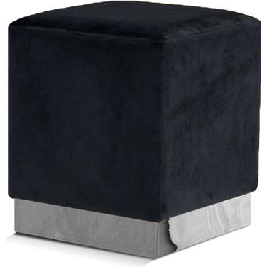 Jax Velvet Ottoman/Stool In Black/Chrome