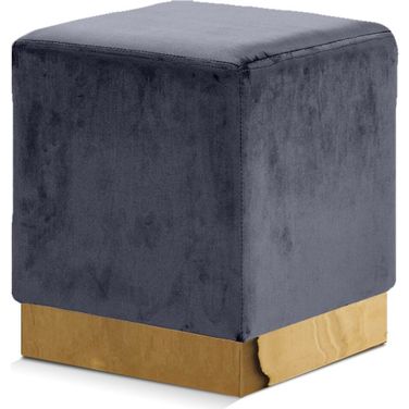 Jax Velvet Ottoman/Stool In Grey/Gold