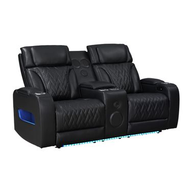 Jazz 74 Inch Leather Aire Transformer Power Reclining Loveseat In Black