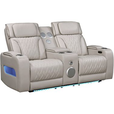 Jazz 74 Inch Leather Aire Transformer Power Reclining Loveseat In Ice