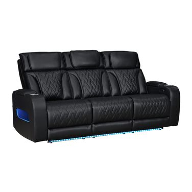 Jazz Leather Aire Transformer Power Reclining Sofa and Loveseat Living Room Set In Black