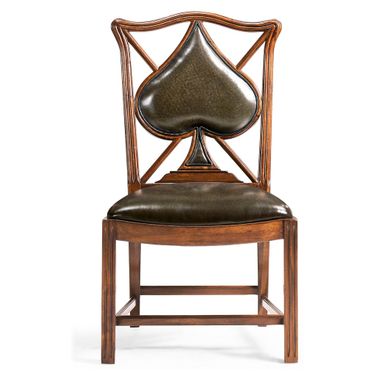JC Traditional Playing Card "Spade" Side Chair In Medium Walnut