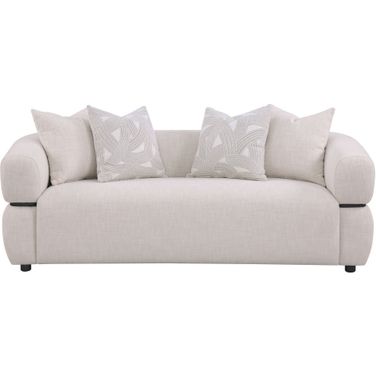 Jeanette 84-Inch Fabric Upholstered Round Arm Sofa In Beige