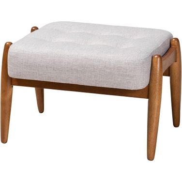 Jeanine Wood Ottoman Footstool In Beige and Walnut Brown