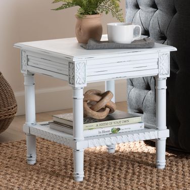 Jeanne Wood End Table In White
