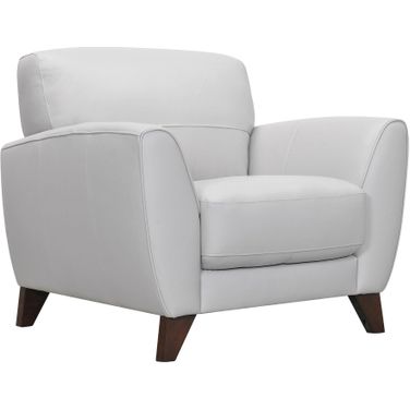 Jedd Contemporary Chair In Genuine Dove Gray Leather with Brown Wood Legs