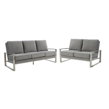 Jefferson Contemporary Modern Design Velvet Living Room Set With Silver Frame In Light Grey