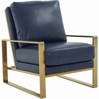 Jefferson Leather Design Accent Armchair In Navy Blue/Gold
