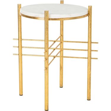 Jenesis White Marble and Gold Round Accent Table