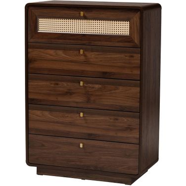 Jenibelle Wood 5 Drawer Chest In Walnut Brown
