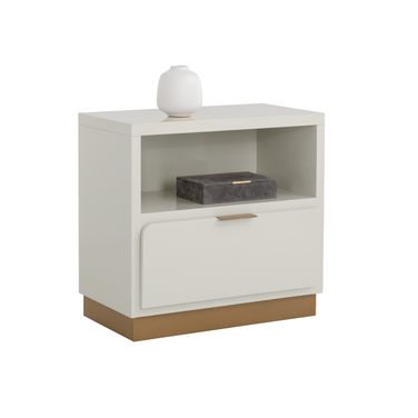 Jenkins Nightstand In High Gloss Cream and Rustic Bronze