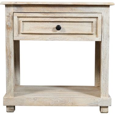 Jenna 1-Drawer Solid Wood Nightstand In Distressed White