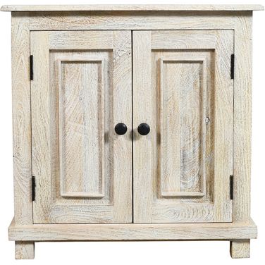 Jenna 2-Door Solid Wood Nightstand in Distressed White