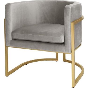 Jenna Grey Velvet And Gold Leaf Barrel Back Arm Chair
