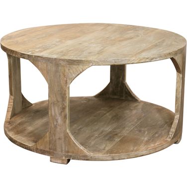 Jenna Round Cocktail Table with Shelf In Beige