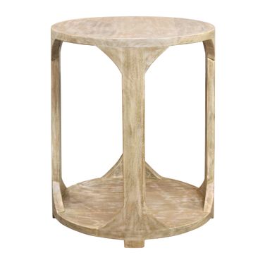 Jenna Round End Table with Shelf In Beige