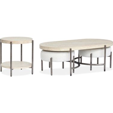 Jennings Oval Occasional Table Set In Edgecomb Grey and Weathered Antique Nickel