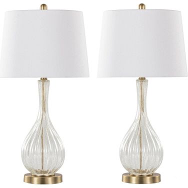 Jenny 27.25 Inch Glass Table Lamp Set of 2 In White and Gold