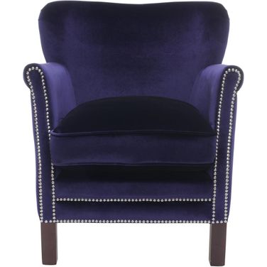 Jenny Royal Blue and Cherry Mahogany Arm Chair with Silver Nailhead Detail