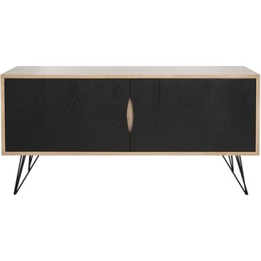 Jeralyn Light Oak and Black Retro Mid Century Wood Sideboard