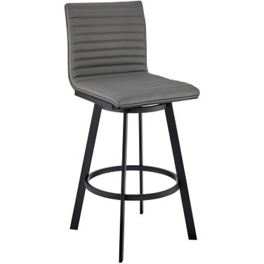 Jermaine 26 Inch Counter Height Swivel Bar Stool In Matt Black Finish with Gray Faux Leather