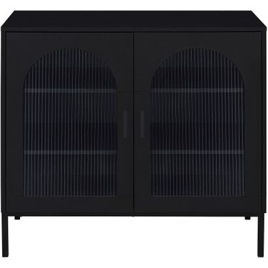 Jess 2-Door Arched Fluted Glass Accent Cabinet In Black