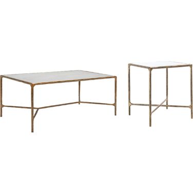 Jessa Metal Occasional Table Set In White and Brushed Brass