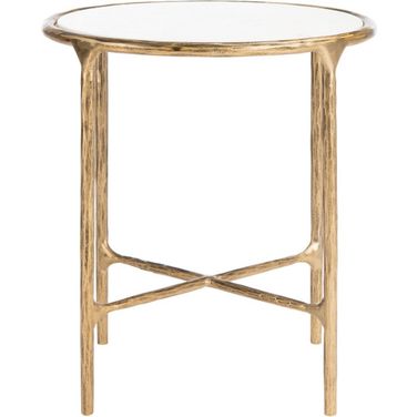 Jessa Metal Round End Table In White And Brass