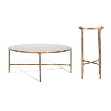 Jessa Occasional Table Set In White and Brushed Brass