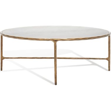 Jessa Oval Metal Coffee Table In White and Brushed Brass