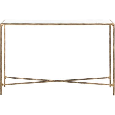 Jessa Rectangle Console Table In White and Brass