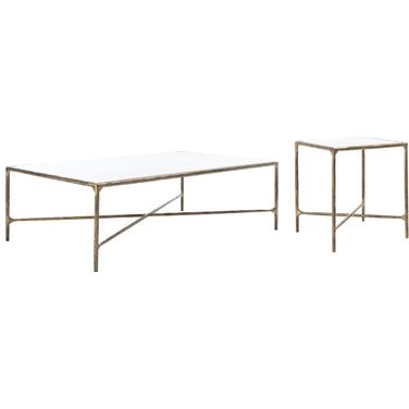 Jessa Rectuangular Occasional Table Set In White and Brushed Brass