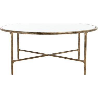 Jessa Round Metal Coffee Table In White And Brass