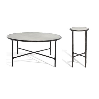 Jessa Round Occasional Table Set In Black and White
